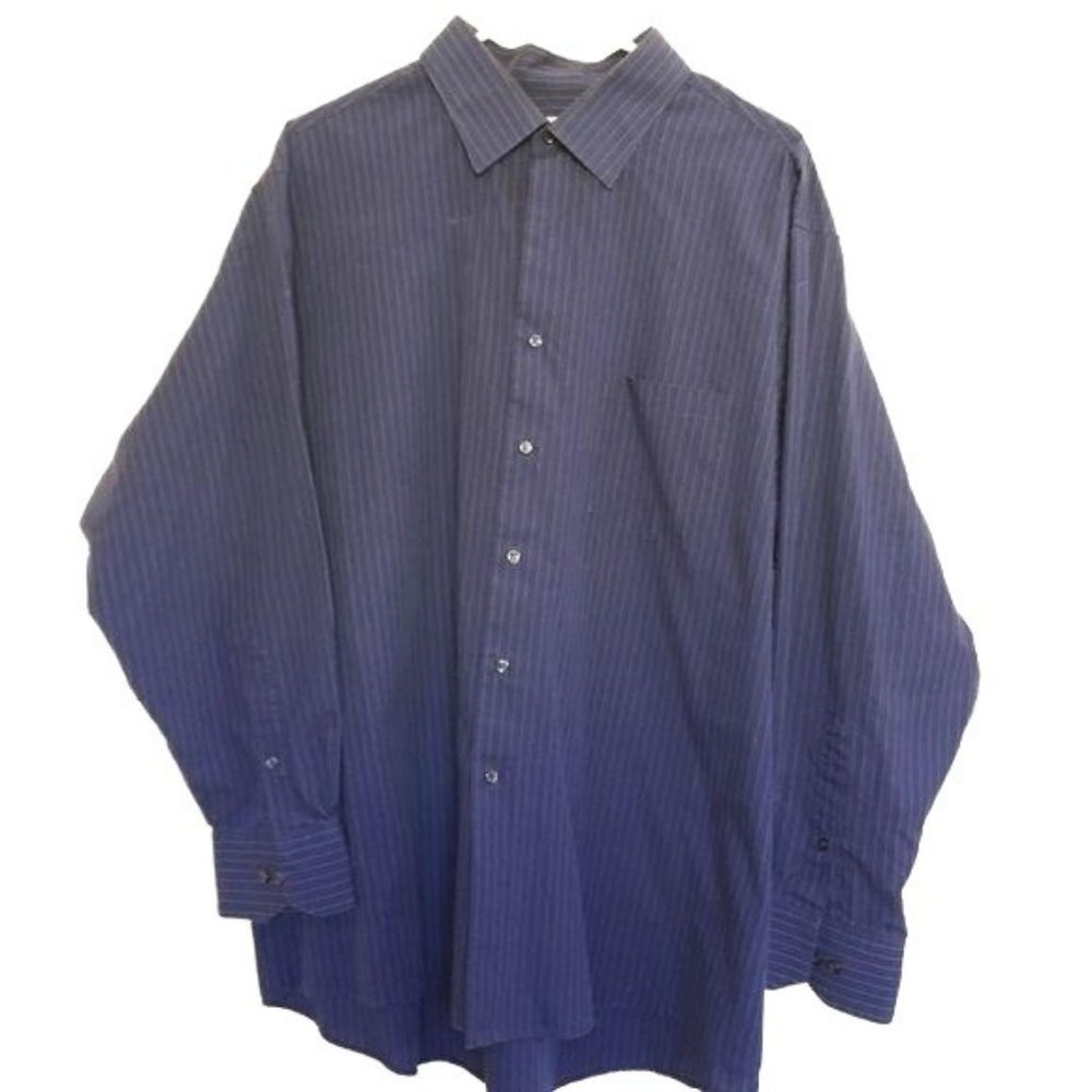 Van Heusen Men’s Shirt Untucked striped blue casual or dress 18-18 1/2 34/35